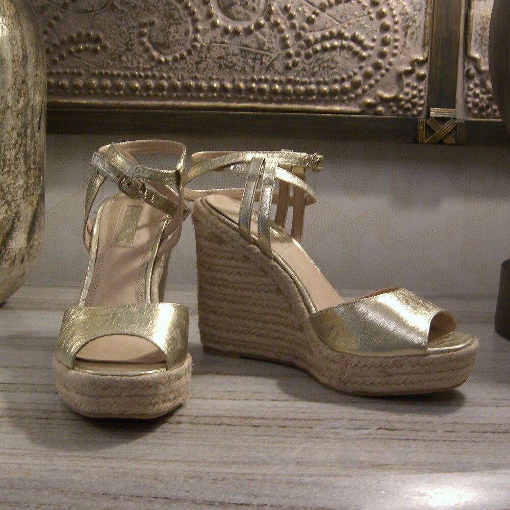 NEW TOPSHOP WHITNEY GOLD ESPADRILLES WEDGE SHOES 7.5M